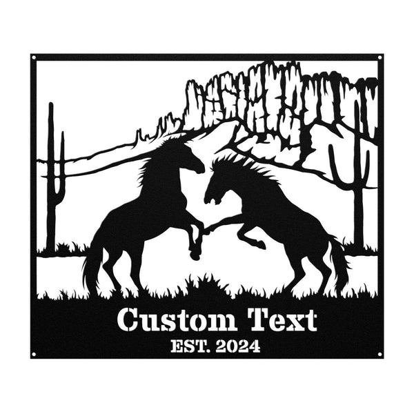 Horses in the Desert Monogram - Yucca Metal Art