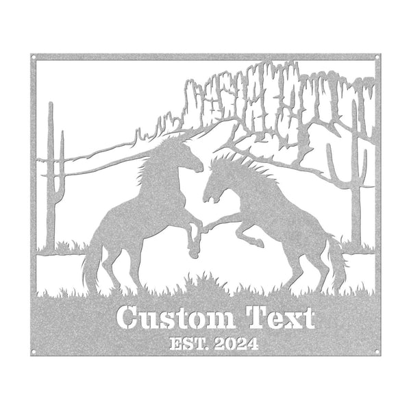 Horses in the Desert Monogram - Yucca Metal Art