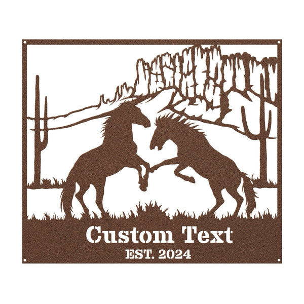 Horses in the Desert Monogram - Yucca Metal Art