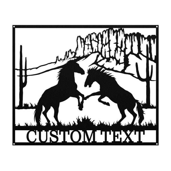 Horses in the Desert Monogram - Yucca Metal Art